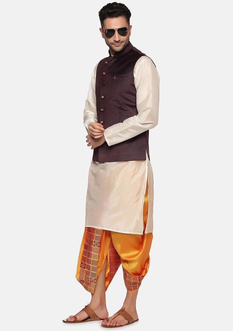 Yellow Printed Dhoti Pant For Men