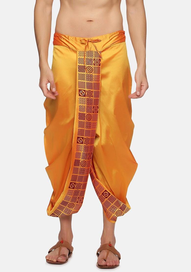 Yellow Printed Dhoti Pant For Men