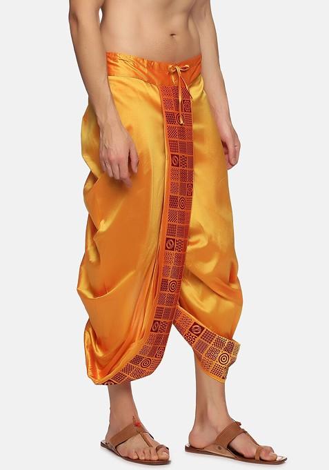 Yellow Printed Dhoti Pant For Men