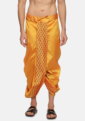 Yellow Printed Dhoti For Men