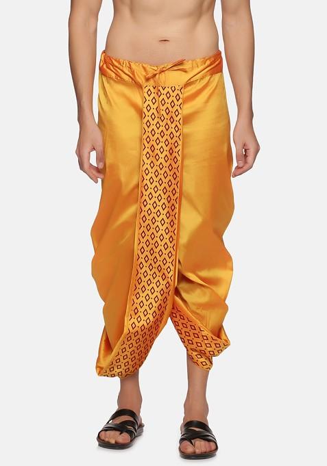 Yellow Printed Dhoti For Men — view on Indya
