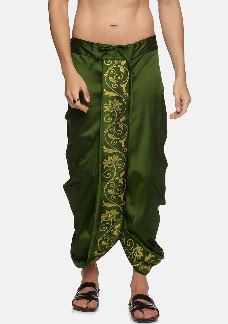 Green Green Printed Dhoti For Men - Indya