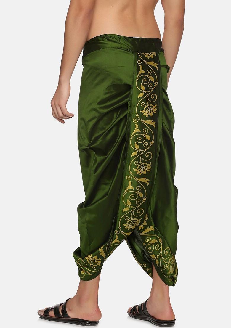 Green Green Printed Dhoti For Men - Indya