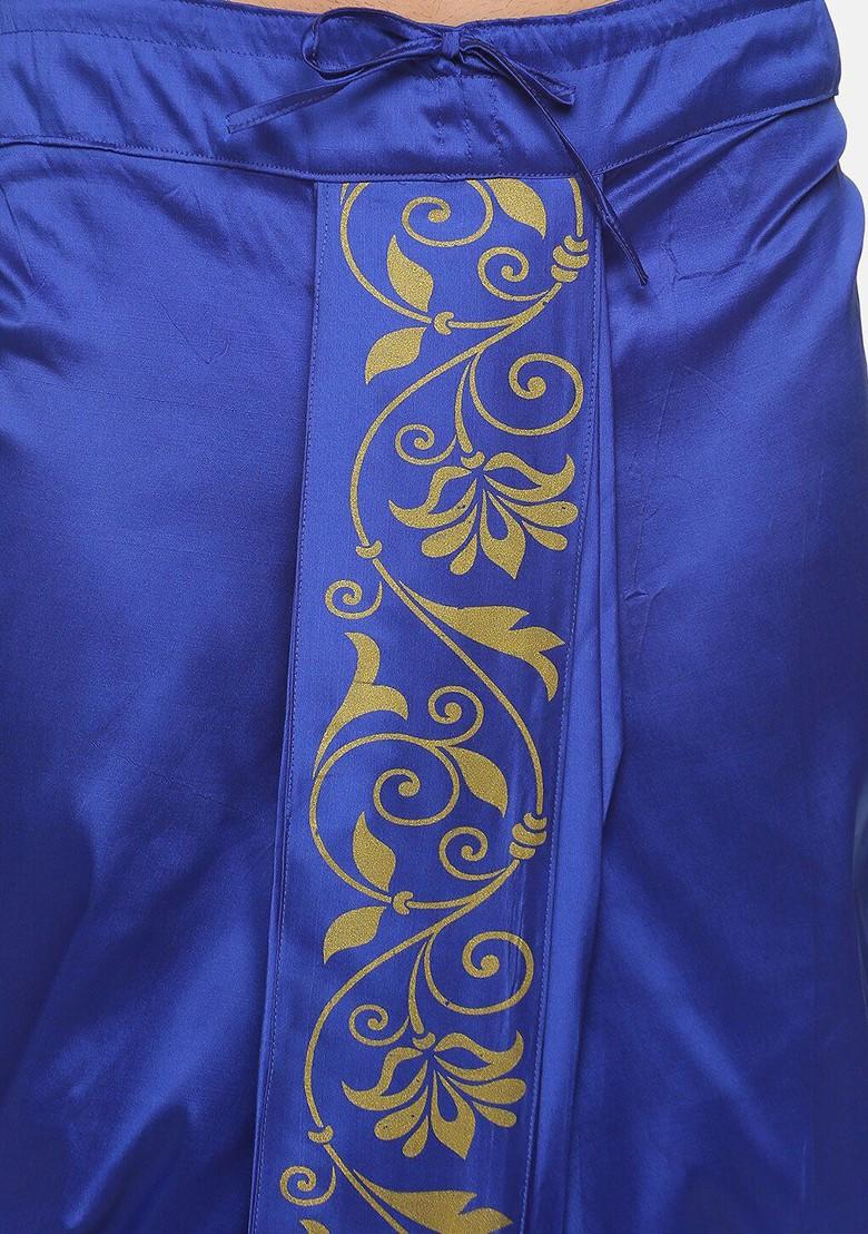 Navy Blue Navy Blue Printed Dhoti For Men - Indya
