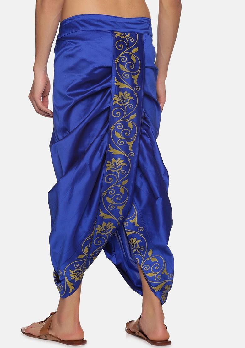 Navy Blue Navy Blue Printed Dhoti For Men - Indya