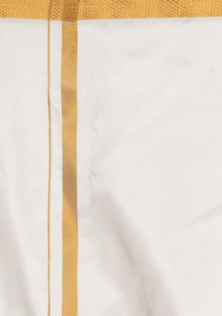 Cream Coloured Solid Art Silk Dhoti For Men - Indya