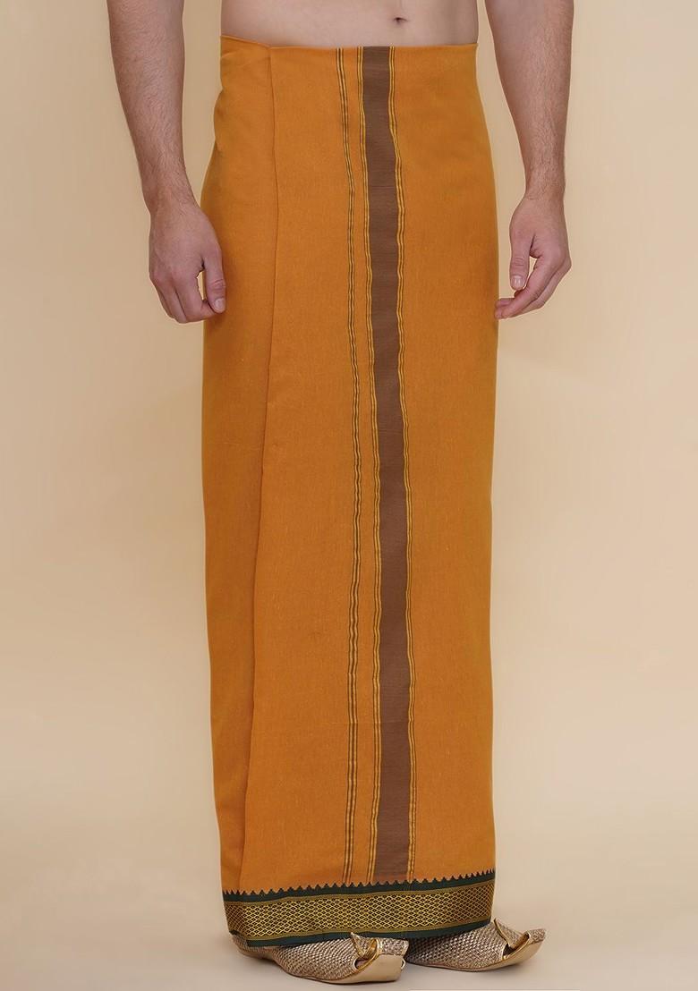 Brown Solid Cotton Dhoti For Men - Indya
