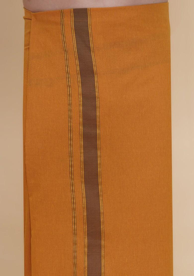 Brown Solid Cotton Dhoti For Men - Indya