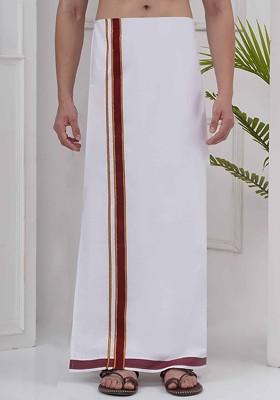 White Regular Cotton Dhoti For Men