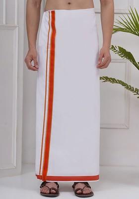 White Regular Cotton Dhoti For Men