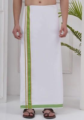White Regular Cotton Dhoti For Men