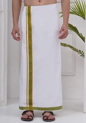 White Regular Cotton Dhoti For Men