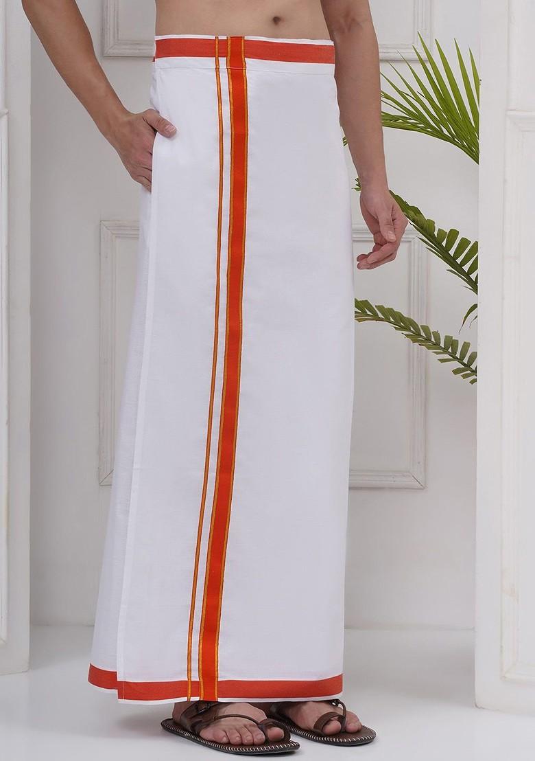 White Cotton Dhoti For Men - Indya