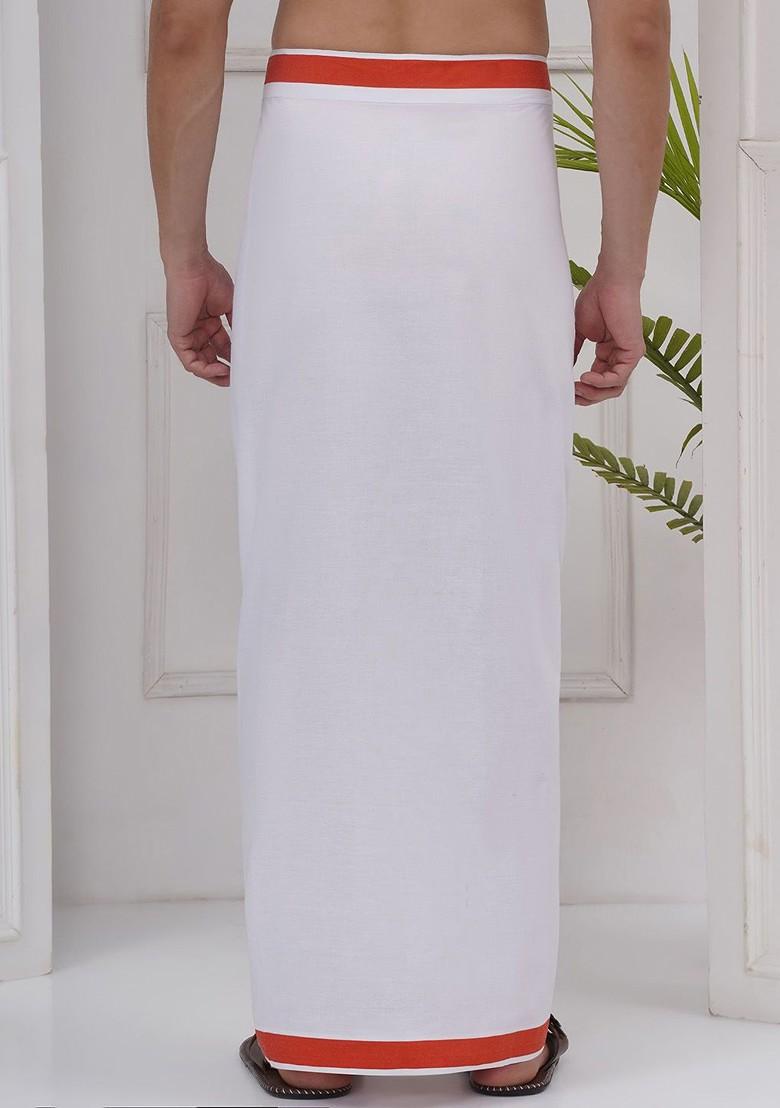 White Cotton Dhoti For Men - Indya