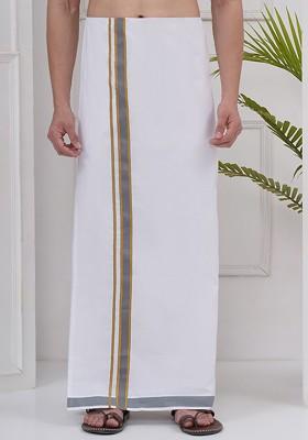 White Regular Cotton Dhoti For Men