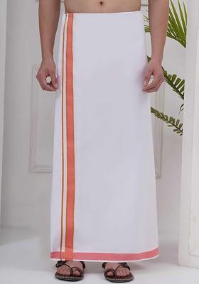 White Regular Cotton Dhoti For Men