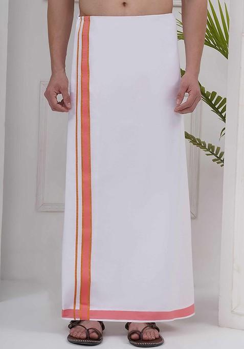 White Regular Cotton Dhoti For Men — view on Indya