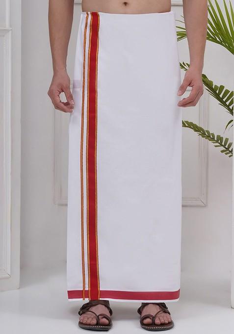 White Regular Cotton Dhoti For Men
