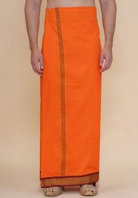 Orange Solid Dhoti For Men