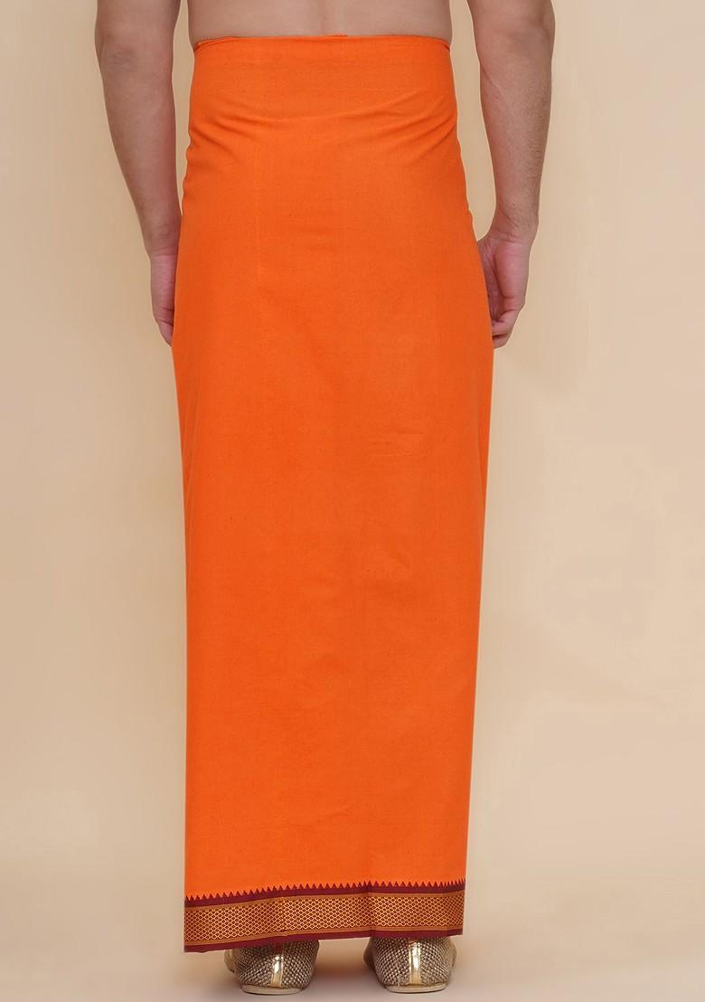 Orange Solid Dhoti For Men - Indya