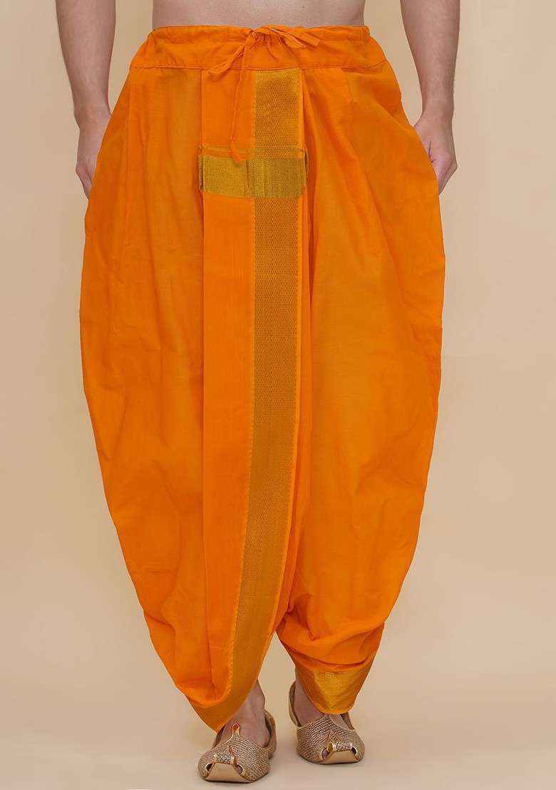 Gold Solid Dhotipant For Men - Indya
