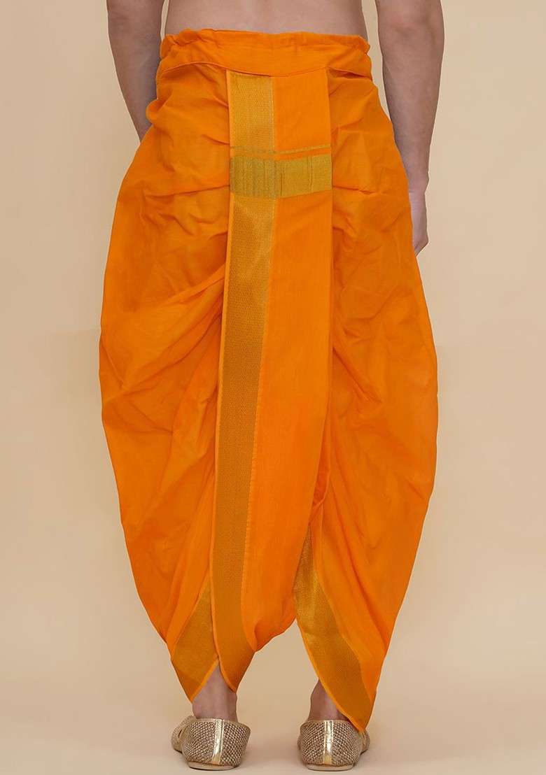 Gold Solid Dhotipant For Men - Indya