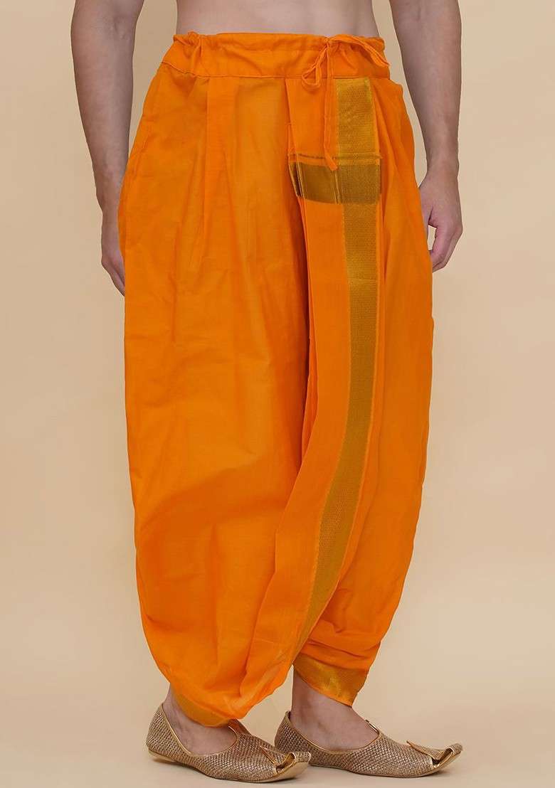 Gold Solid Dhotipant For Men - Indya