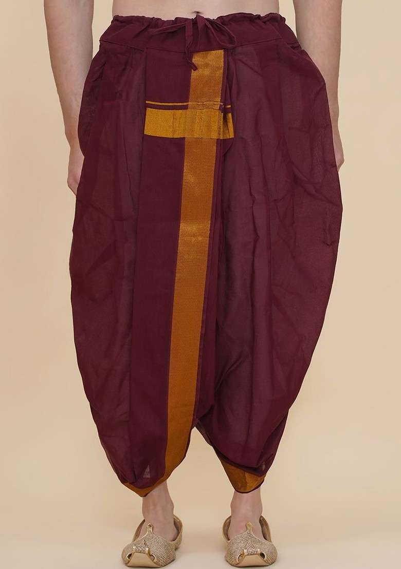 Maroon Solid Cotton Dhotipant For Men - Indya