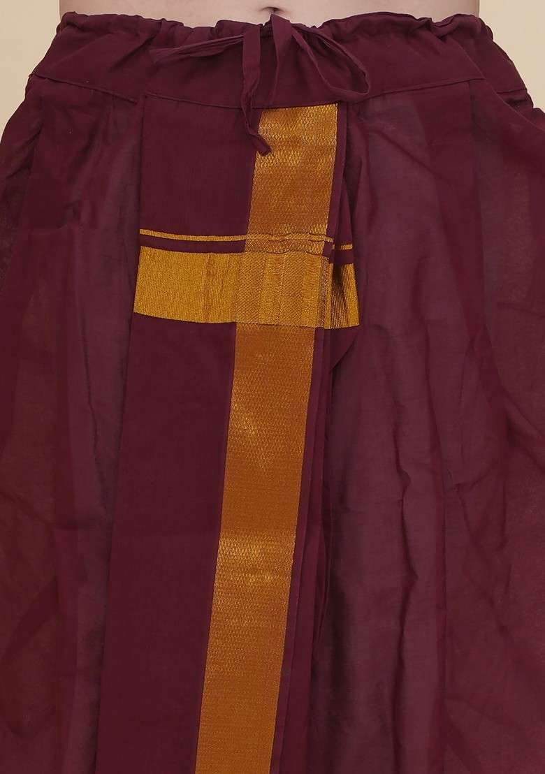 Maroon Solid Cotton Dhotipant For Men - Indya