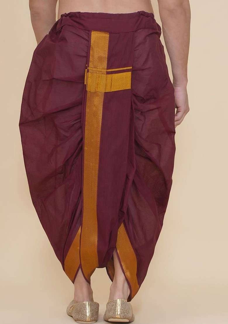 Maroon Solid Cotton Dhotipant For Men - Indya