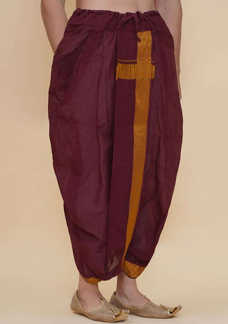 Maroon Solid Cotton Dhotipant For Men - Indya