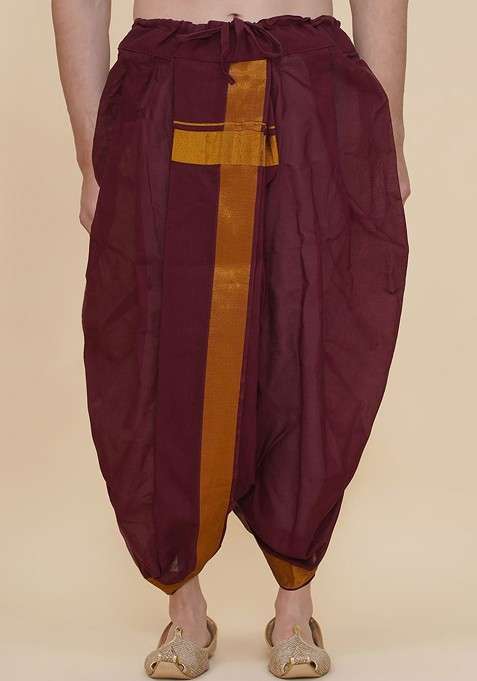 Maroon Solid Cotton Dhotipant For Men