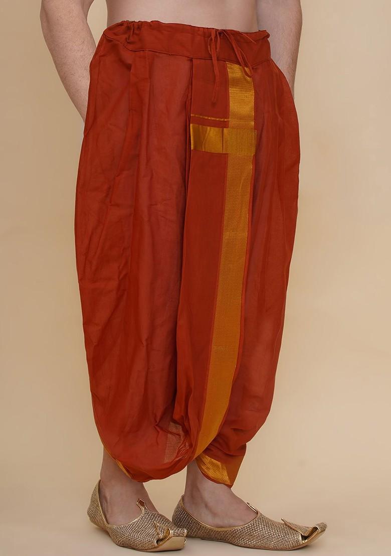 Brown Cotton Dhoti Pants For Men - Indya
