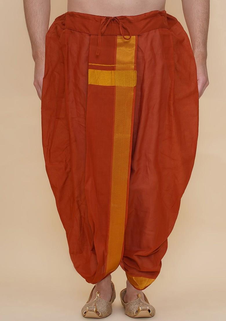 Brown Cotton Dhoti Pants For Men - Indya