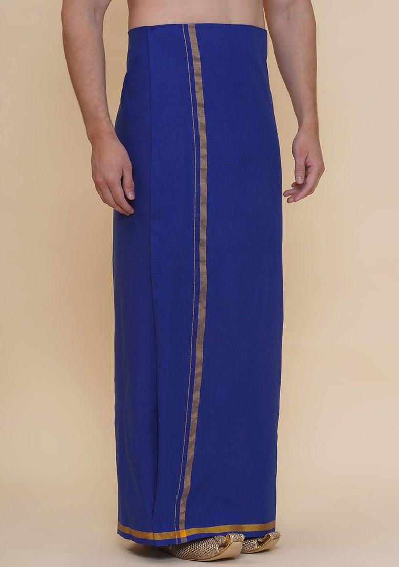Blue Solid Dhoti For Men - Indya