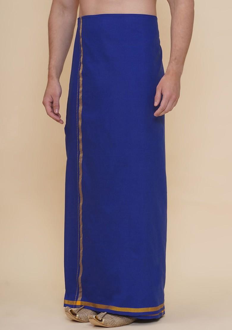Blue Solid Dhoti For Men - Indya