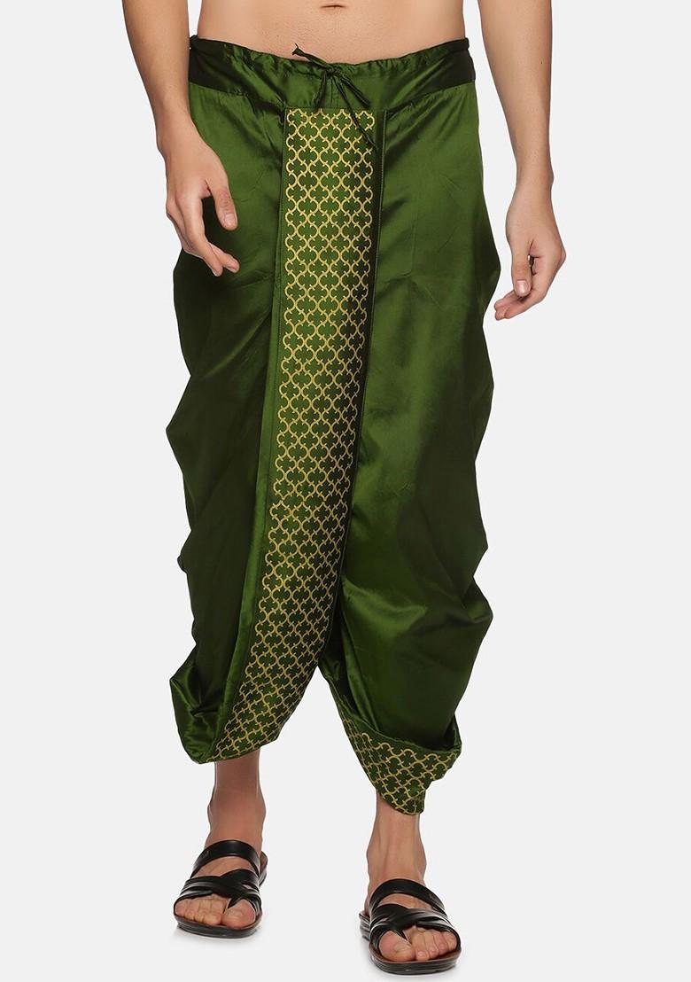 Green Green Printed Dhoti For Men - Indya