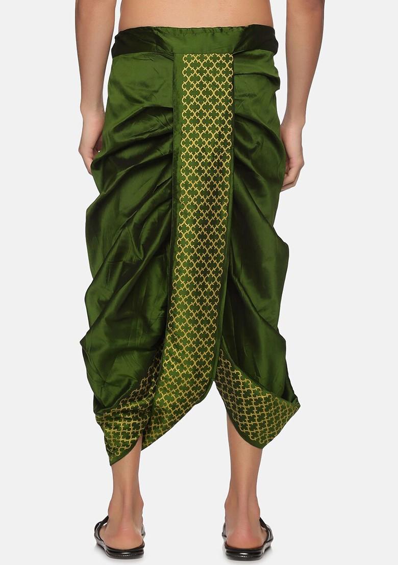 Green Green Printed Dhoti For Men - Indya