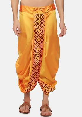 Yellow Printed Dhoti Pant For Men