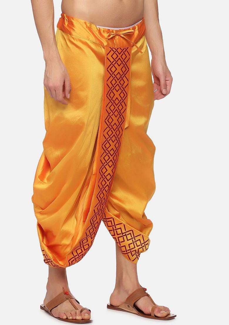 Yellow Printed Dhoti Pant For Men