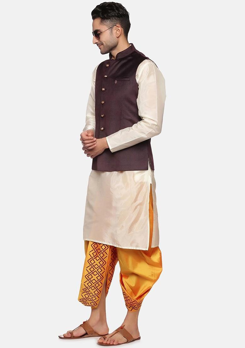 Yellow Printed Dhoti Pant For Men