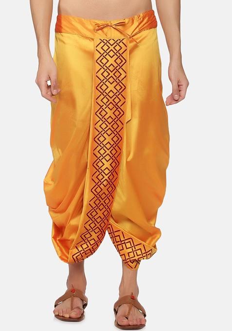 Yellow Printed Dhoti Pant For Men