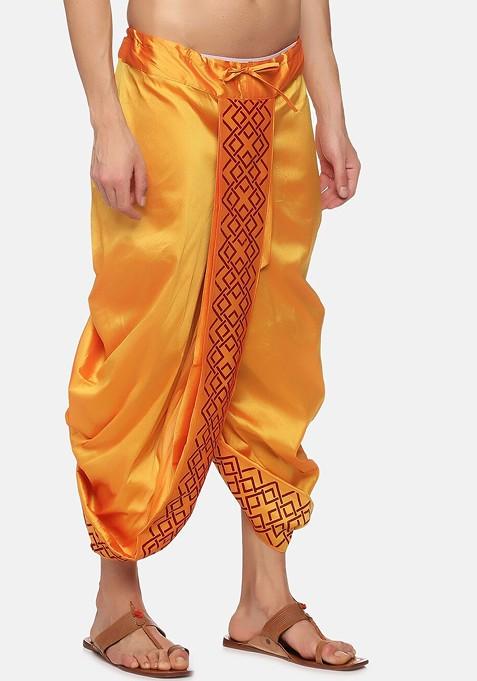 Yellow Printed Dhoti Pant For Men