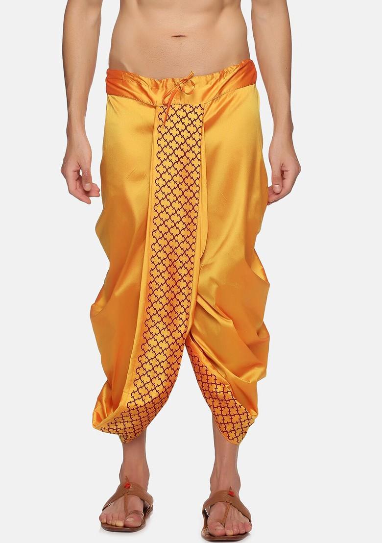 Yellow Printed Dhoti Pants For Men