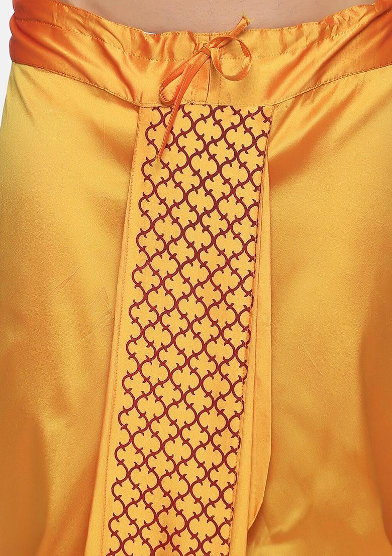 Yellow Printed Dhoti Pants For Men