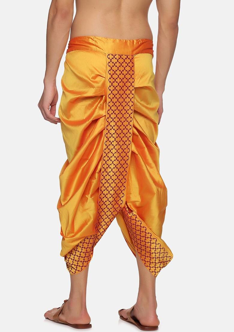 Yellow Printed Dhoti Pants For Men