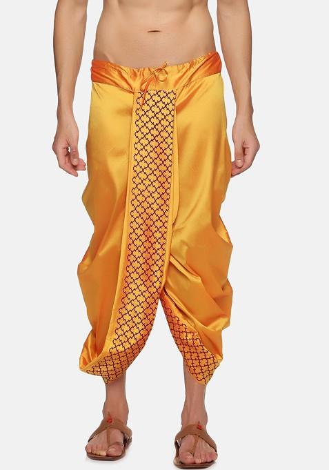 Yellow Printed Dhoti Pants For Men