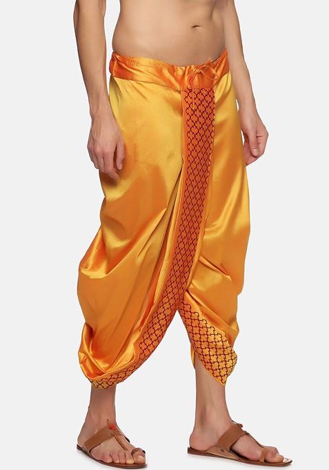 Yellow Printed Dhoti Pants For Men
