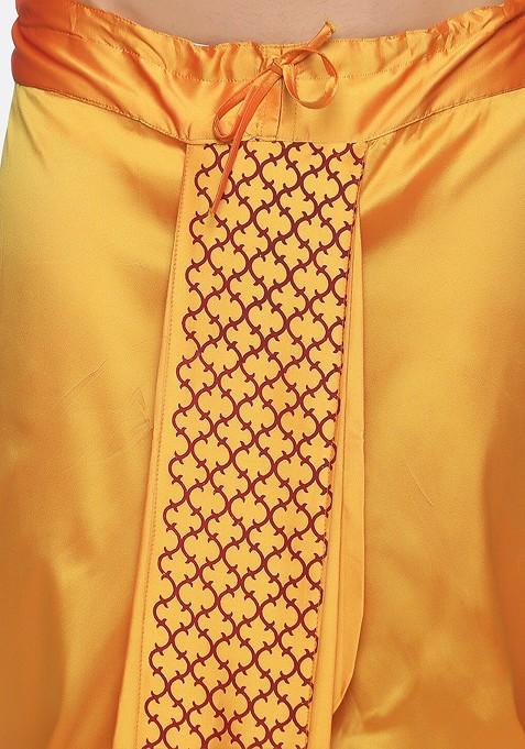Yellow Printed Dhoti Pants For Men