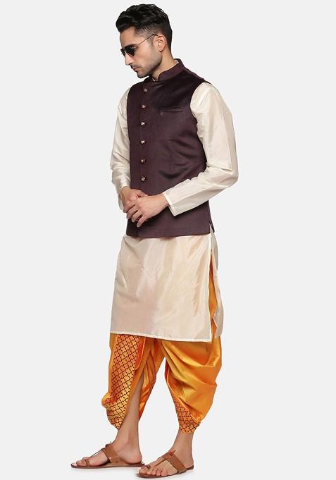 Yellow Printed Dhoti Pants For Men